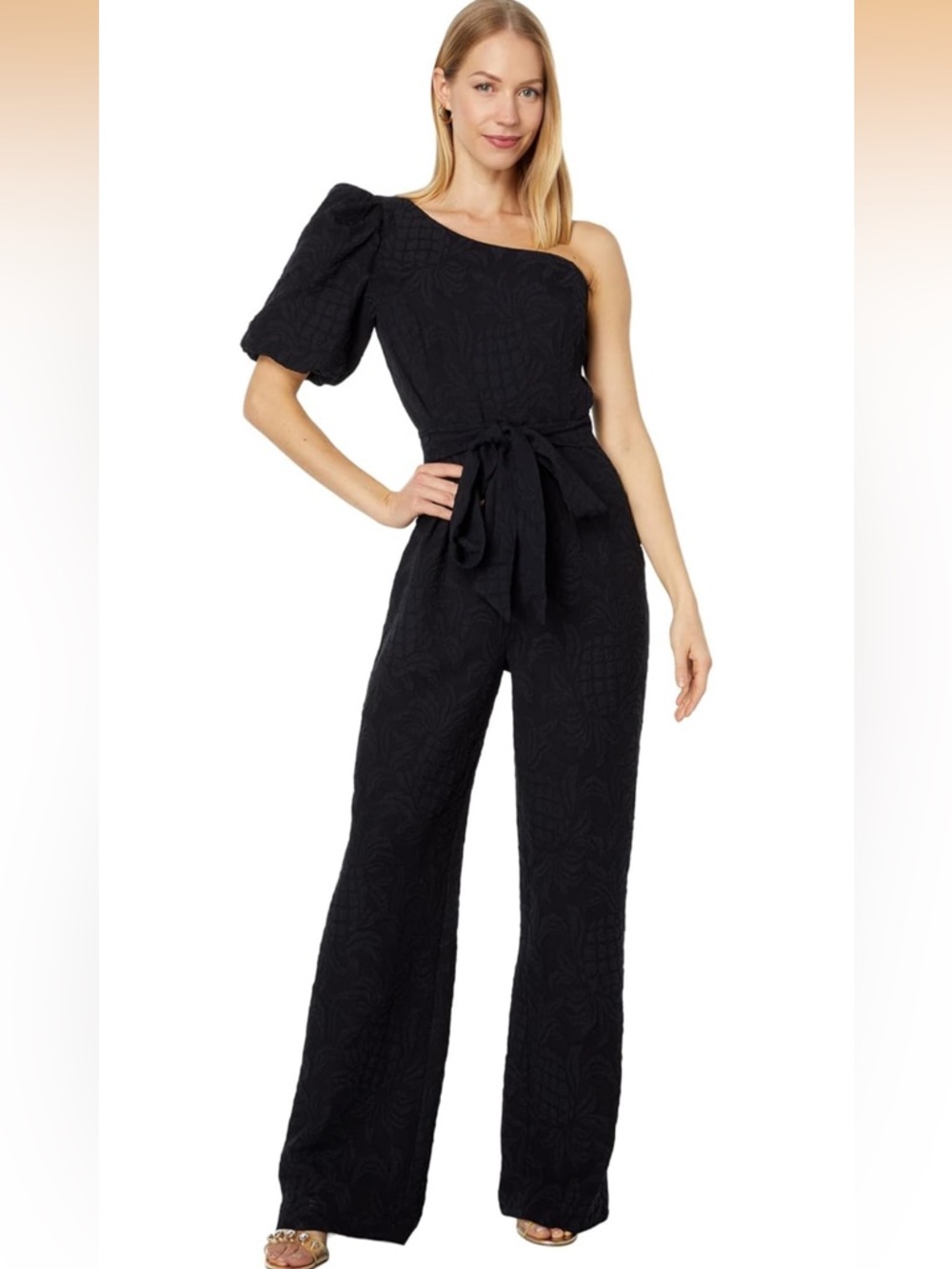 Lilly Pulitzer One-Shoulder Black Jumpsuit with Tie Waist